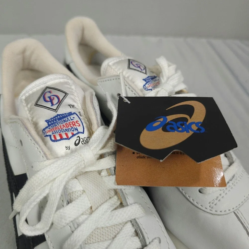Vtg Asics Cheer Shoes Women 9.5 White Black Leather NCA Cheerleading